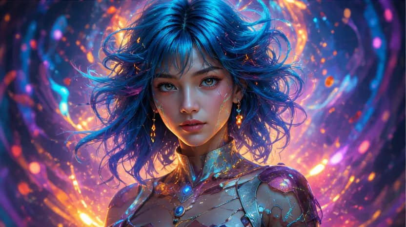 Futuristic blue-haired AI portrait artwork