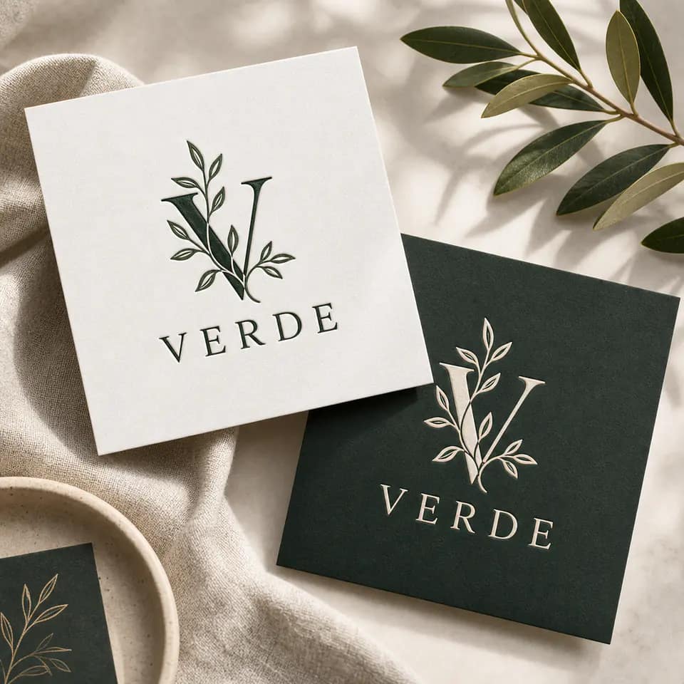 Botanical monogram logo preview on brand stationery