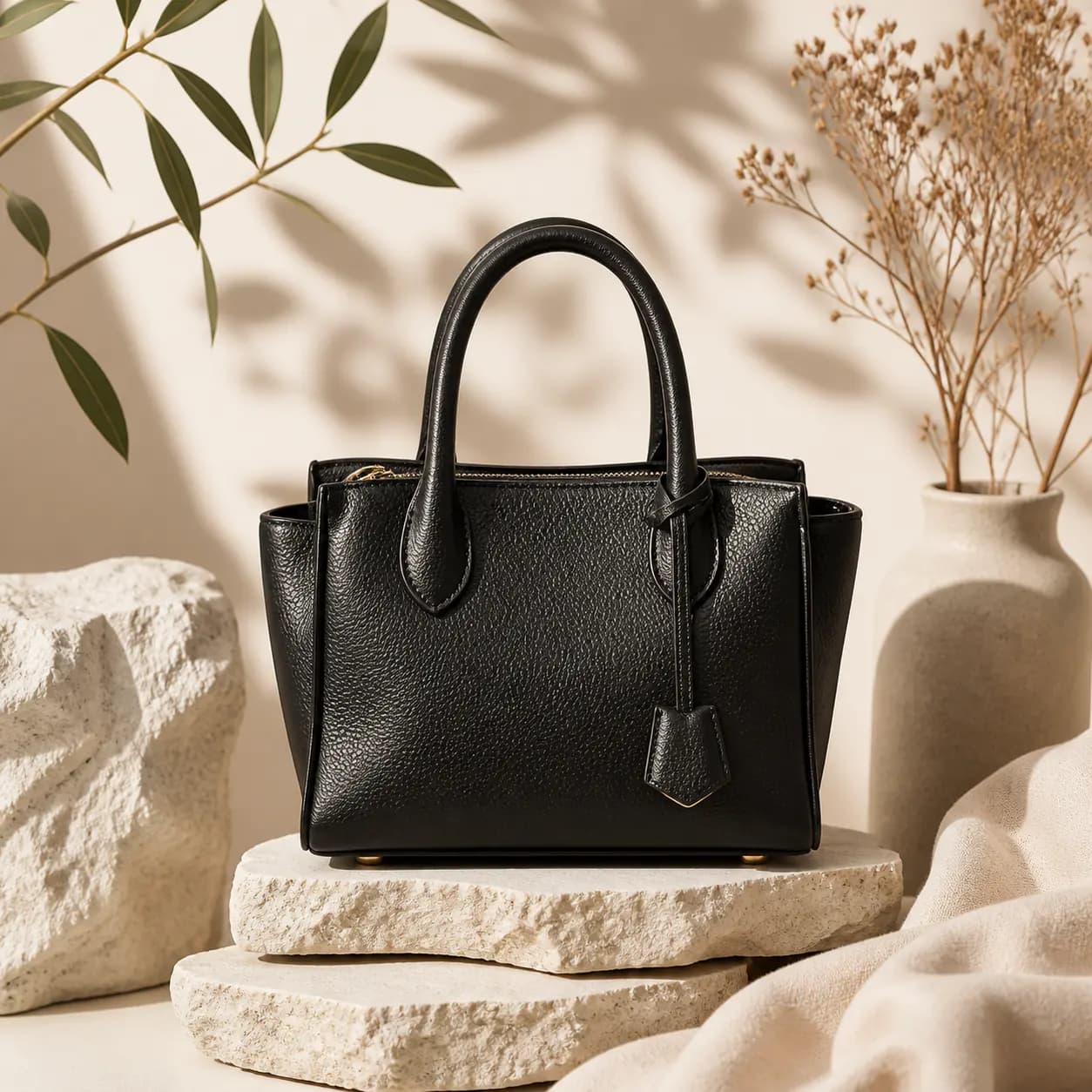 Leather handbag product image generated as an AI image example