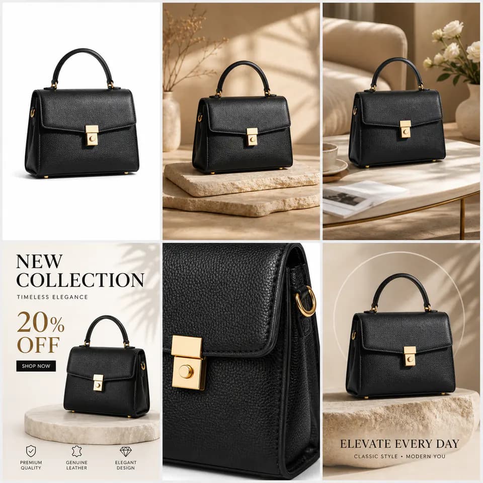 Black handbag e-commerce image set preview
