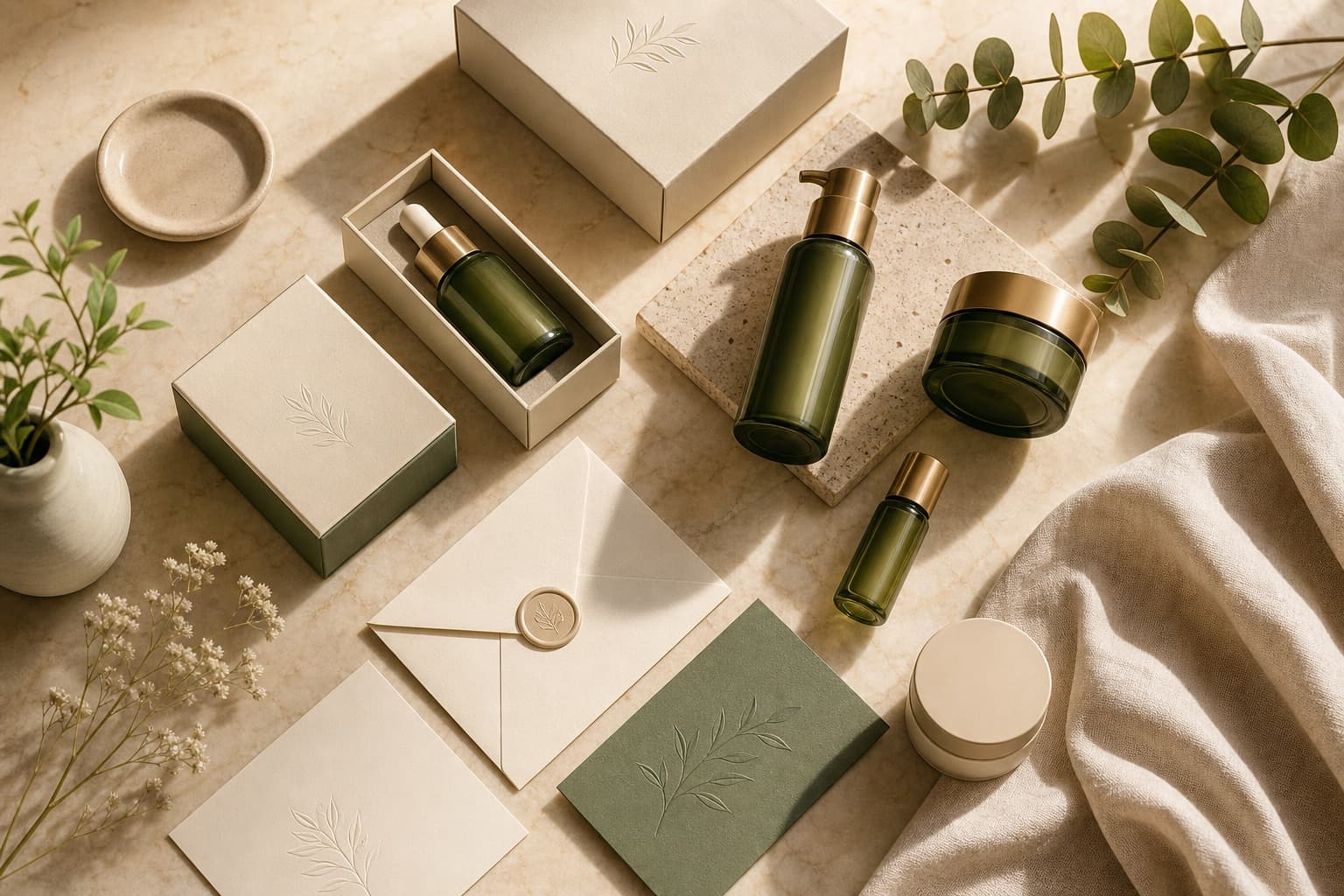 Article thumbnail with skincare packaging flatlay for AI image prompt examples