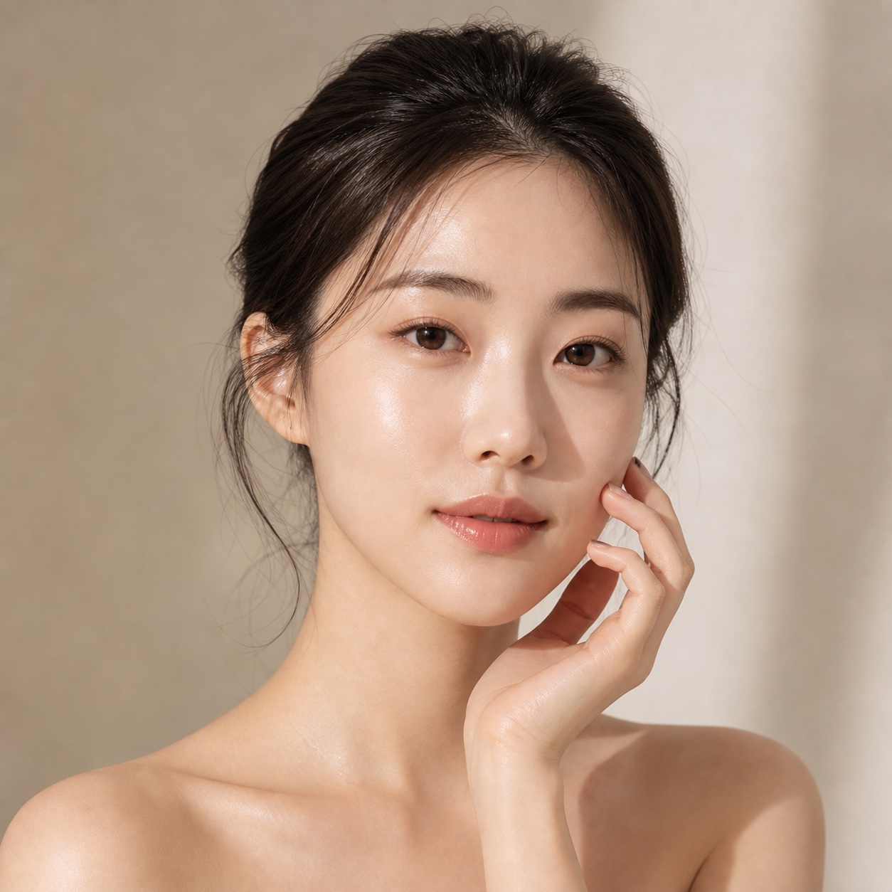 Editorial portrait in a quiet concrete studio with natural window light