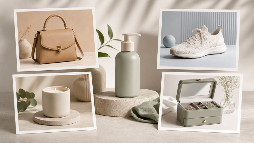 Skincare packaging flatlay showing a coordinated ecommerce image set
