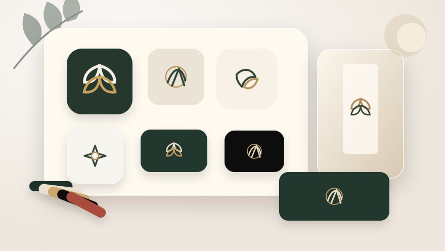 AI logo generator example showing brand marks, icons, and identity previews