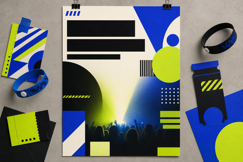 AI generated event promotion poster with sculptural gallery installation