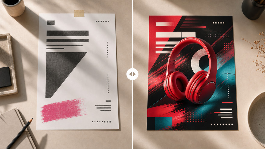 AI poster generator example turning a plain campaign draft into a polished commercial poster