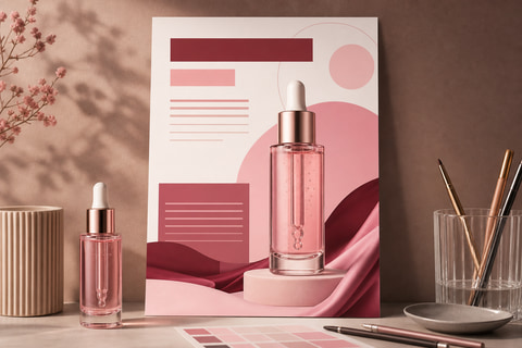 AI generated skincare product launch poster with pink studio light