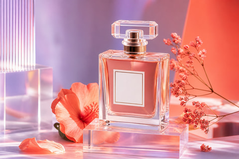Perfume bottle before and after AI social media product photo scene