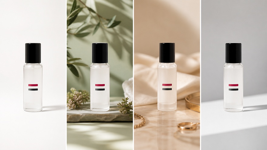 AI background replacement example showing the same product across clean commercial backgrounds