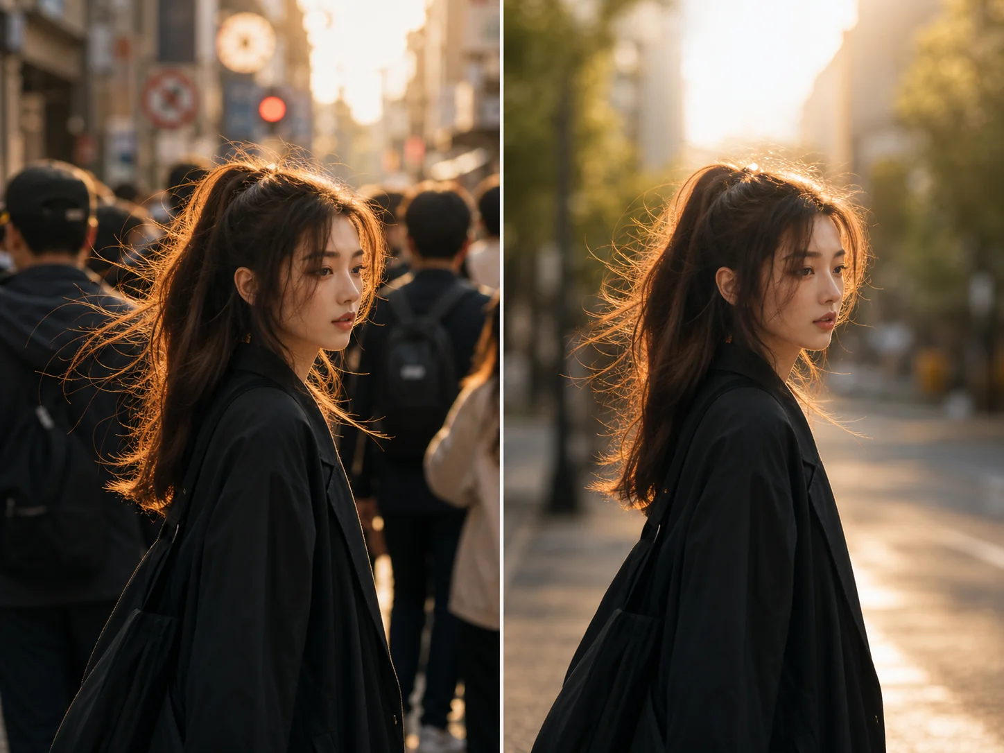 AI object remover example removing distractions from a city portrait